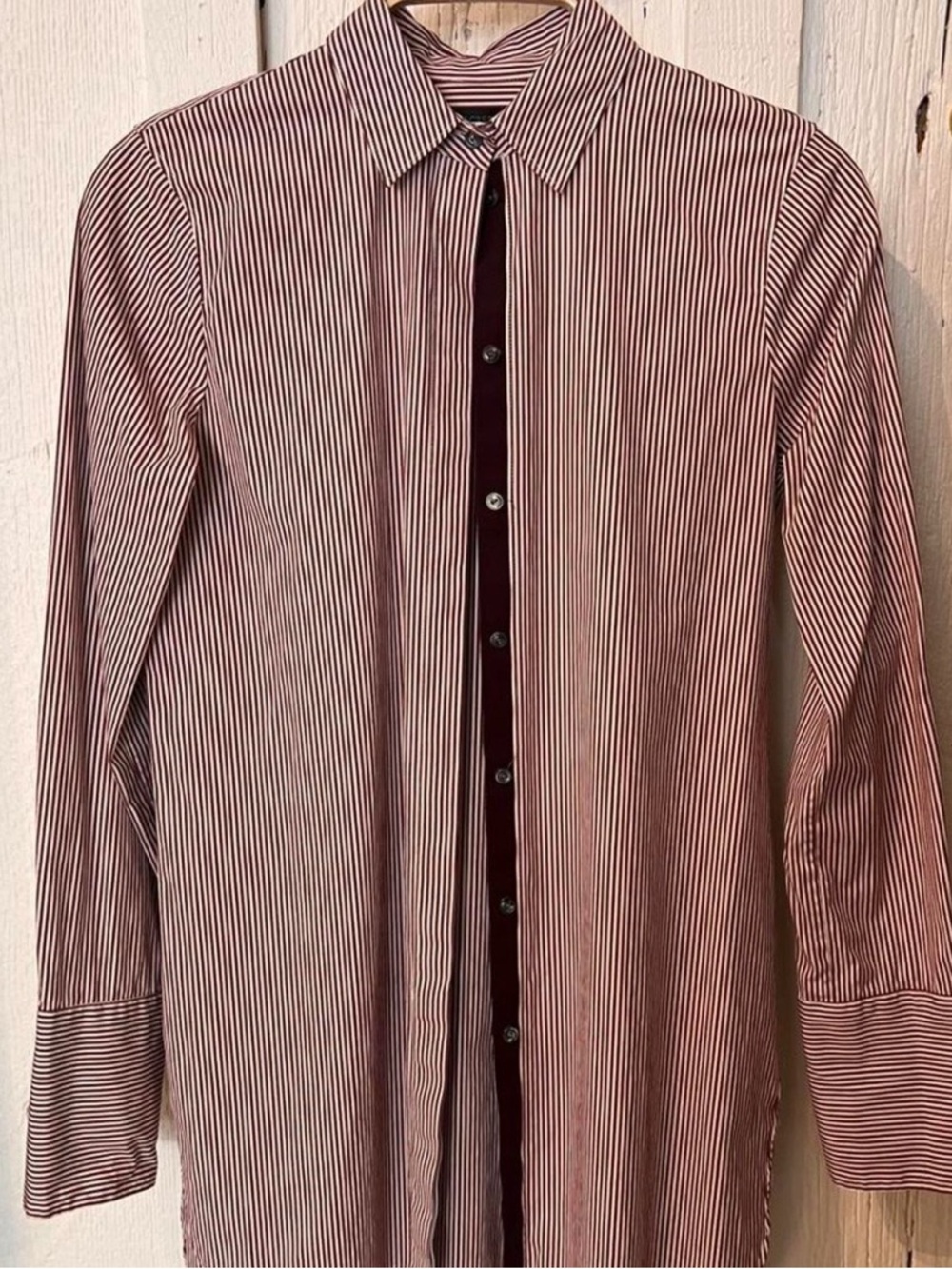 Women’s Burgundy Stripe Button-Up Shirt